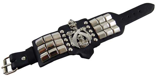 Bracelet Black Skeleton With Studs Leather Look