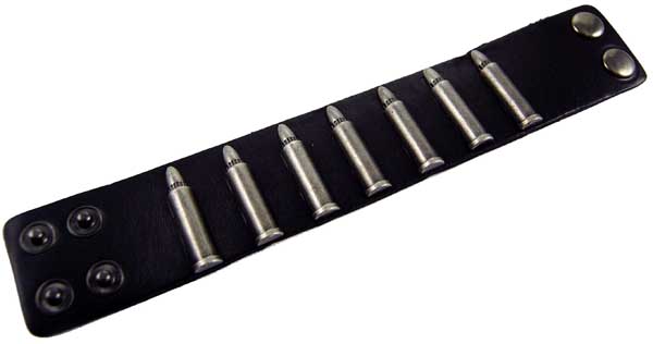 Bracelet Black With Bullets Leather Look
