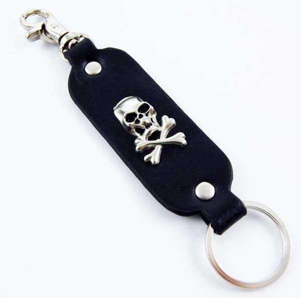 Keyring Black Skull And Bones Leather Look