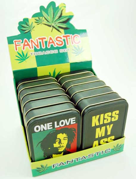Tobacco Tin Metal Assorted Designs 12pcs L11xw8xh2.5cm
