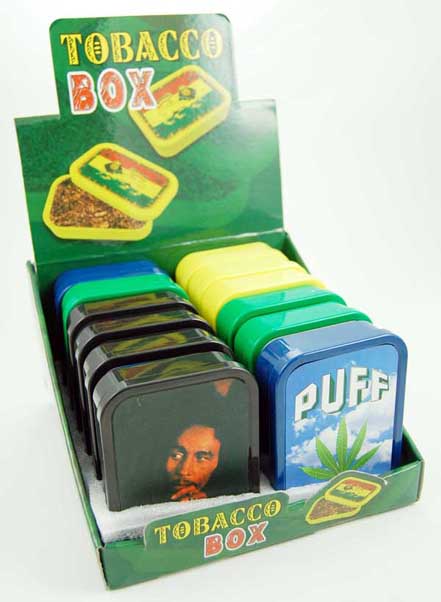 Tobacco Tin Plastic Assorted Designs 12pcs L11xw8xh2.5cm