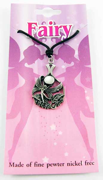 Pendant Pewter Fairy With Ball And Leaves In Circle