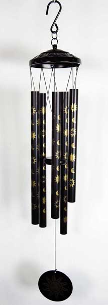Wind Chime Black With Aluminium Tubes Sun And Moon 32 Inch