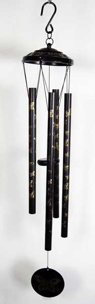 Wind Chime Black With Aluminium Tubes Butterfly 31 Inch