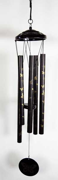 Wind Chime Black With Aluminium Tubes Butterfly 32 Inch