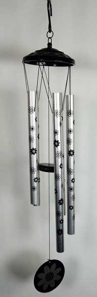 Wind Chime Silver Colour With Aluminium Tubes Flowers 32 Inch
