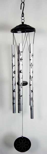 Wind Chime Silver Colour With Aluminium Tubes Birds 31 Inch