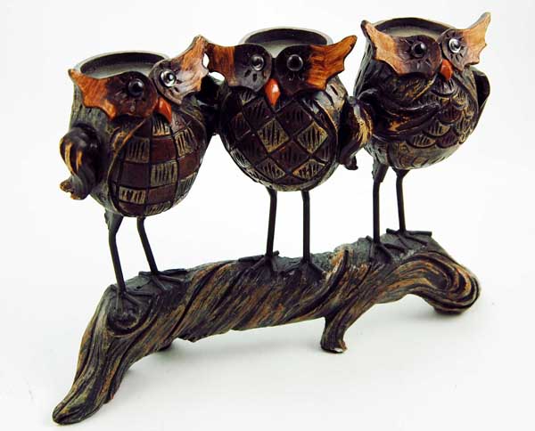 Candle Holder Three Owls 29X9X20.5cm