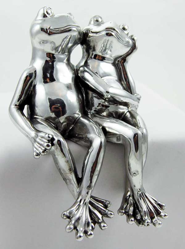 Frog Couple Sat Together Silver Colour 18X12X9.5cm
