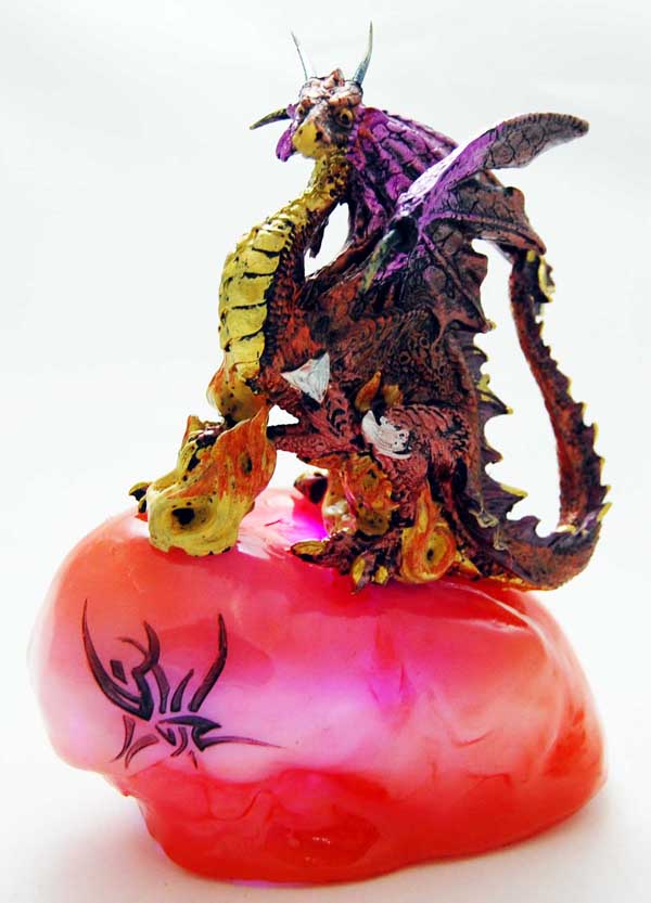 Dragon On Stone Plinth Red And Gold 13.5X9X17.5cm