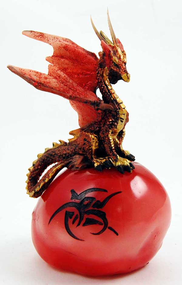 Dragon On Stone Plinth Red And Gold 9X6.5X14.5cm