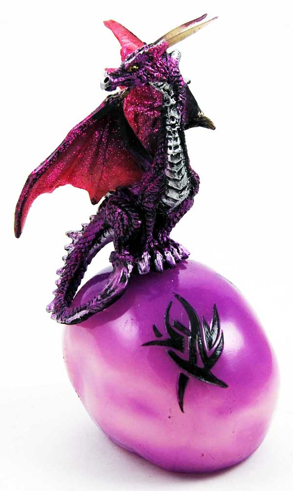 Dragon On Stone Plinth Purple And Silver 9X8X15cm