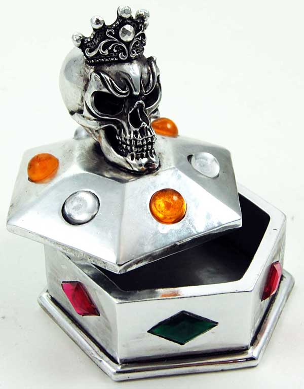 Skull Box Box Silver Colour With Stones 9X8X10.5cm