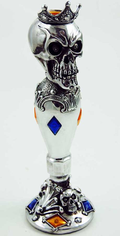 Candle Holder Skull Silver Colour With Stones 7.5X7.5X24cm