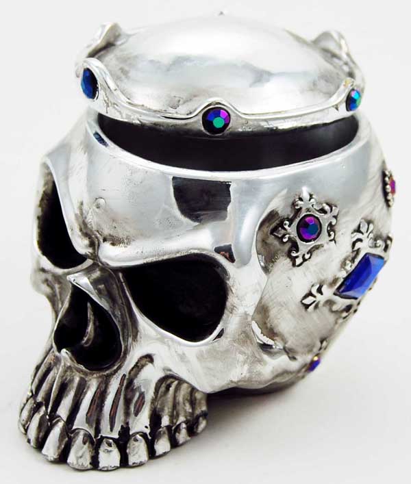 Skull Box Box Silver Colour With Blue Stones 8.5X11.5X9cm