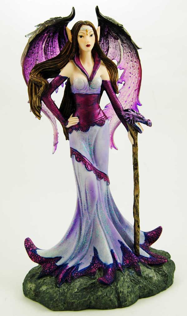 Fairy Purple Corset Dress Flowing With Wings Holding Dragon Head