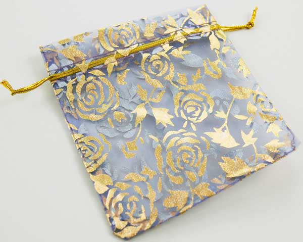 Pouch Mesh Lilac With Gold Floral Design 12x9.5cm