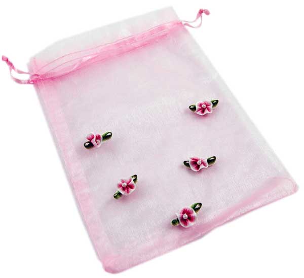 Pouch Mesh Pink With Flowers 12.5x17cm