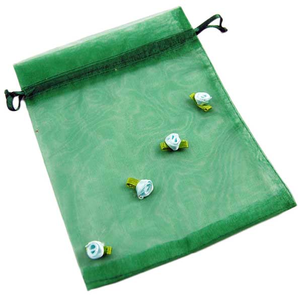 Pouch Mesh Green With Flowers 12.5x17cm