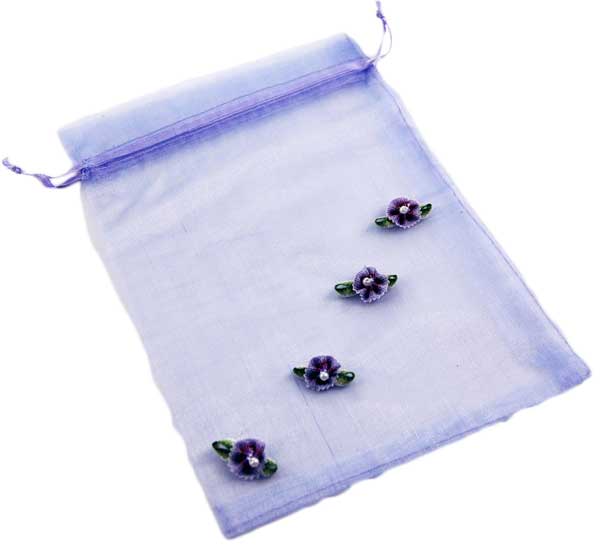 Pouch Mesh Lilac With Flowers 12.5x17cm
