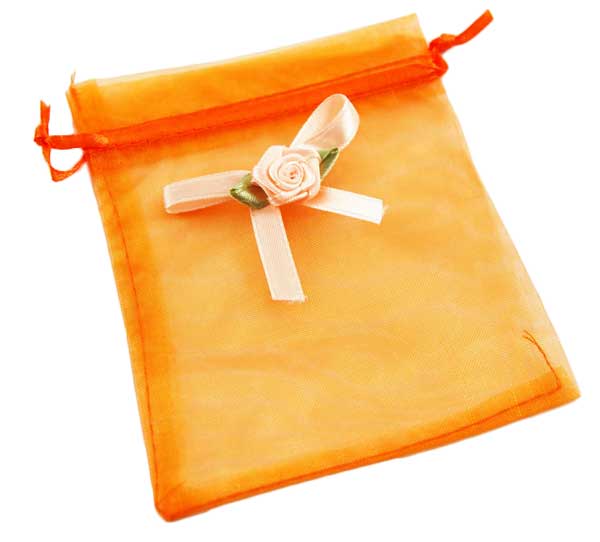 Pouch Mesh Orange With Flower 12x9.5cm