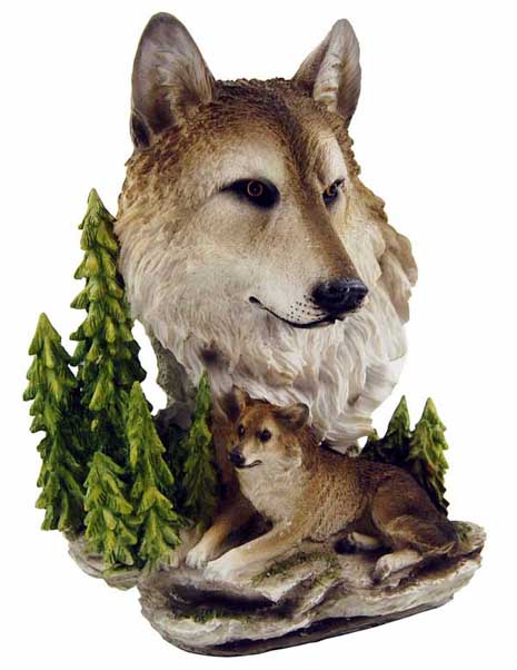 Wolves With Greenery On Base H12 Inch