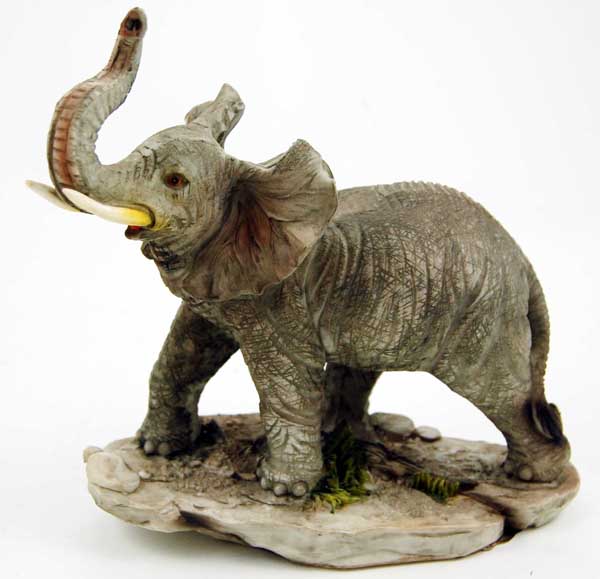 Elephant On Base With Trunk Up H8 Inch