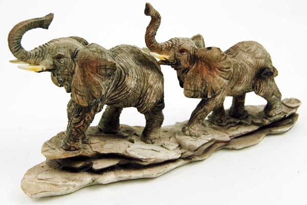 Elephants On Base With Trunks Up H9 Inch