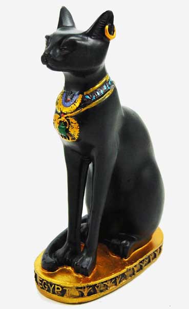 Egyptian Cat With Gold Earring Sitting On Base H16.5xl10xw5.5cm