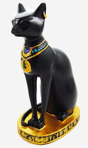 Egyptian Cat Black Sitting On Base H10 Inch