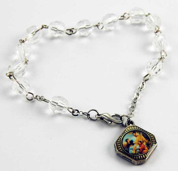 Bracelet Rosary Clear Glass Beads With Icon