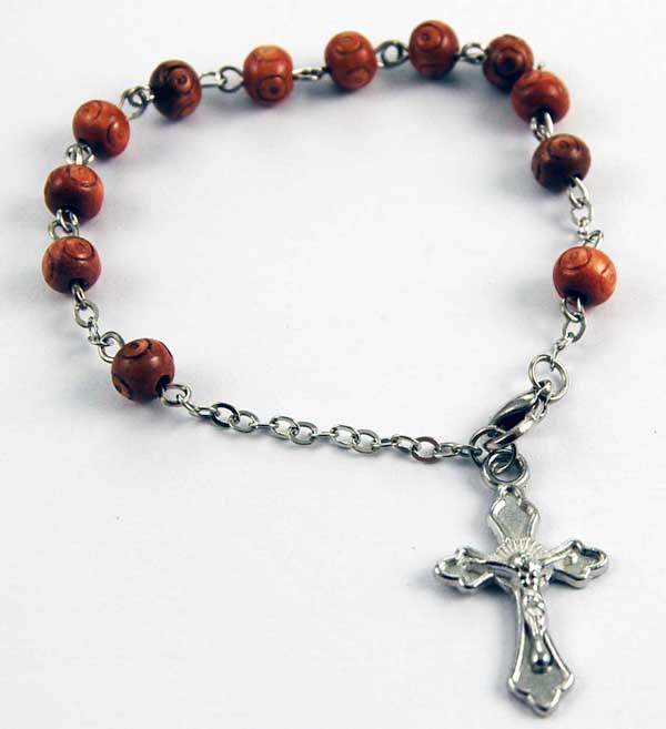 Bracelet Rosary With Light Wood Beads