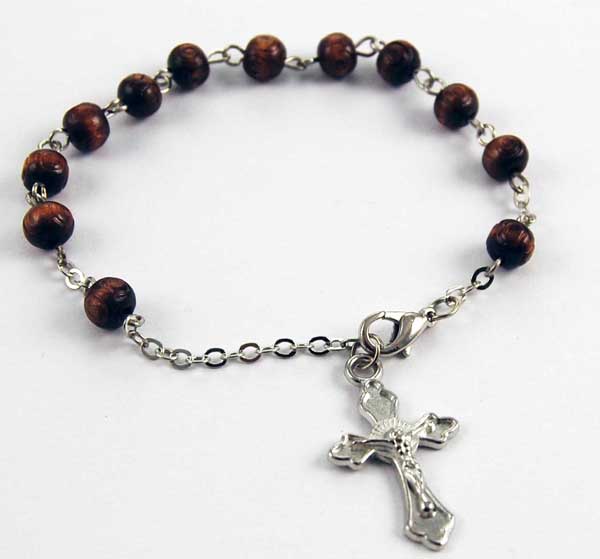 Bracelet Rosary With Dark Wood Beads