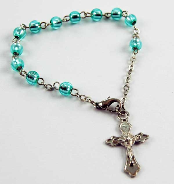 Bracelet Rosary Turquoise Plain Plastic Beads