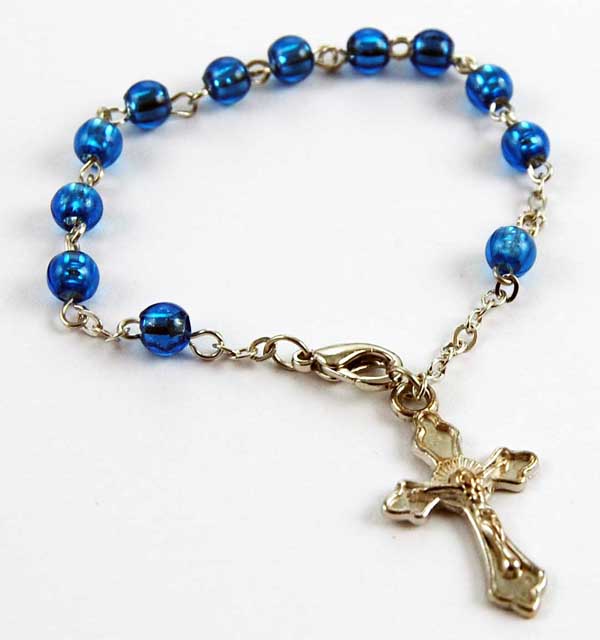 Bracelet Rosary Blue Plastic Beads