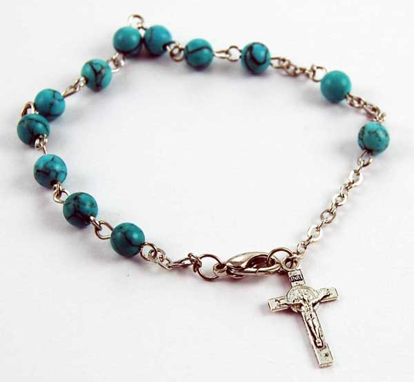 Bracelet Rosary Turquoise Plastic Beads
