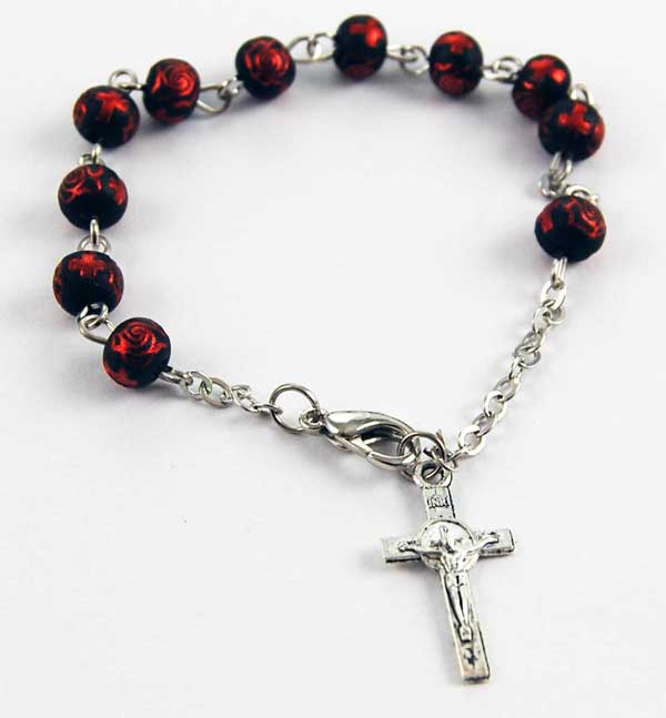 Bracelet Rosary Red Wooden Beads