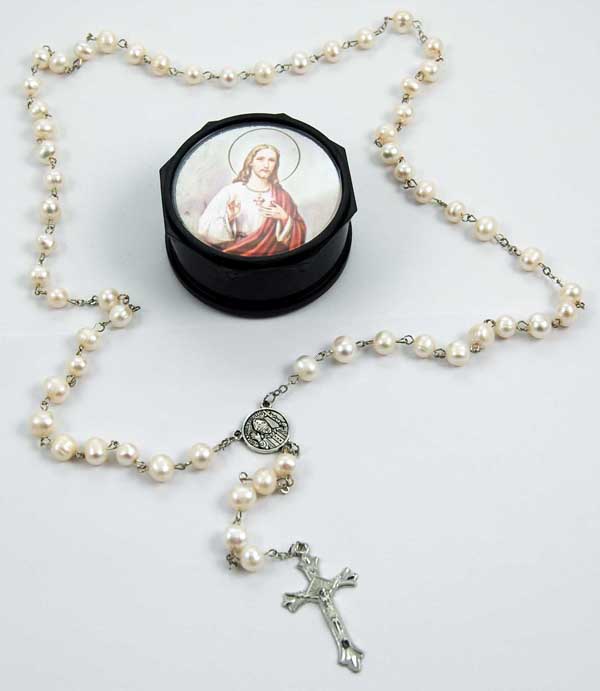 Rosary Beads Genuine Pearl Stones With Black Gift Box