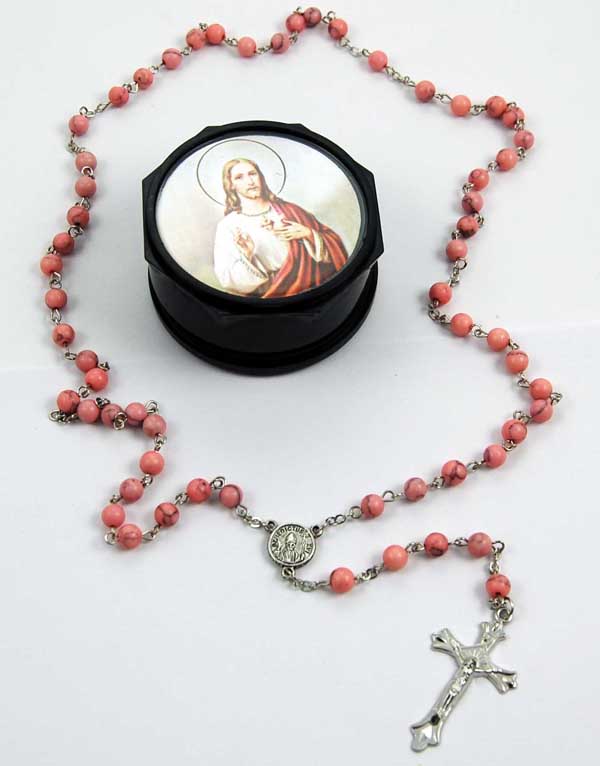 Rosary Beads Pink Stones With Black Gift Box