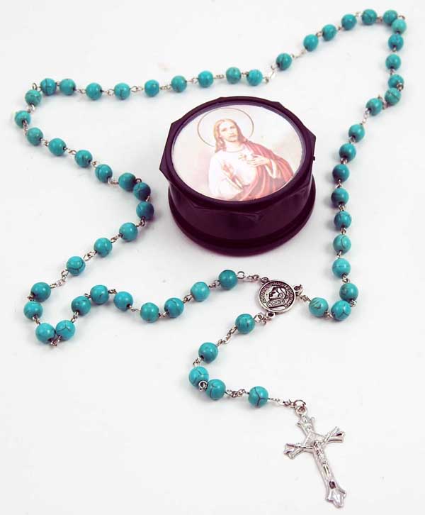 Rosary Beads Turquoise Stones With Black Gift Box
