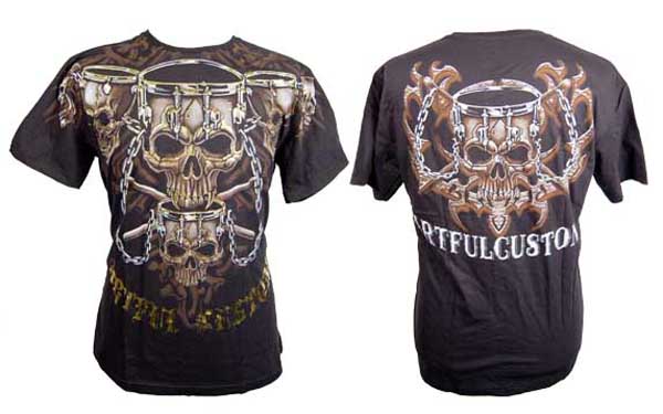 T-Shirt Large Gold Chained Skulls Artful Custom