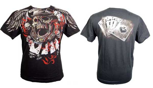 T-Shirt Medium Gold And Red Skull With Cards Artful Custom