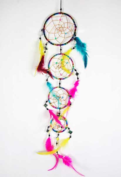 Dream Catcher Foil Rainbow 4 Circles With Beads 10.5cm