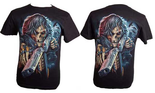 T-Shirt Medium Reaper With Gun Glow In The Dark