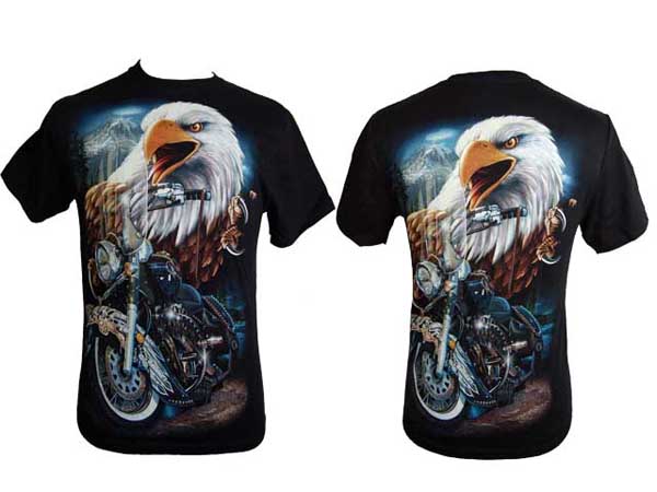 T-Shirt Small Bike And Eagle Glow In The Dark