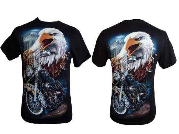 T-Shirt Medium Bike And Eagle Glow In The Dark