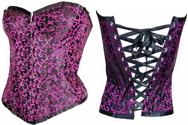 Basque Purple With Black Floral Design And Fancy Fasteners