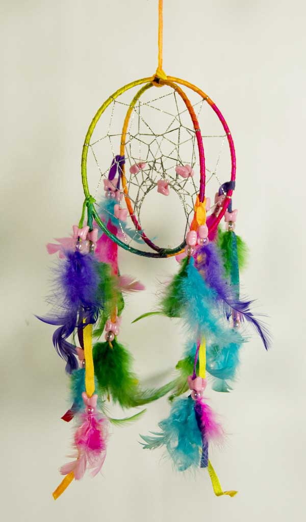 Dream Catcher Double Pastel Colours With Beads And Feathers 5 In