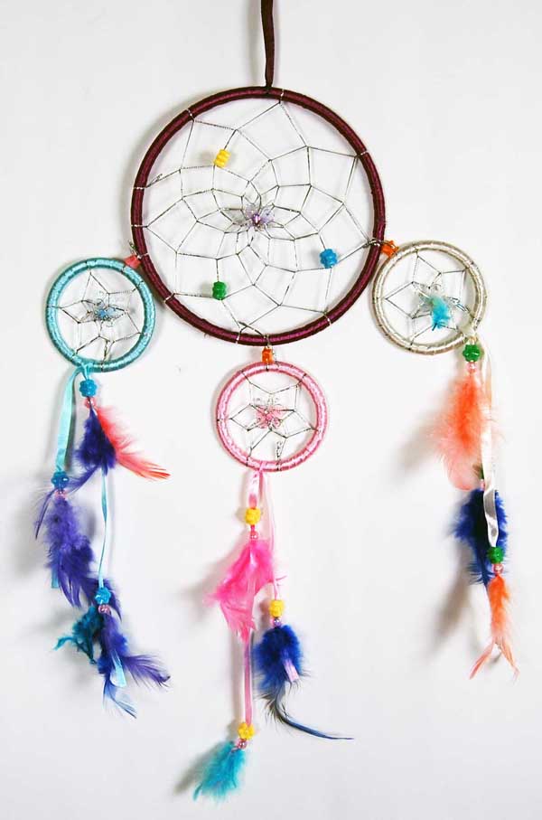 Dream Catcher With 3 Mini 2.5 Inch Dreamcatchers Rainbow Colour
