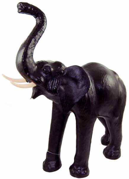 Elephant Indian Leather Trunk Up H20xl16xw6 Inch